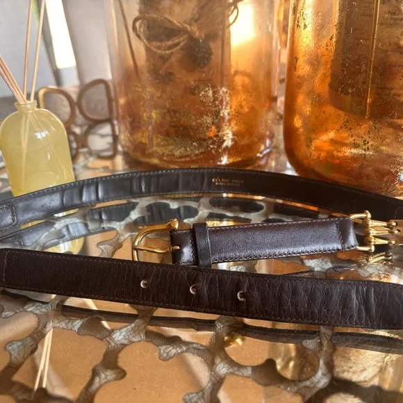 COA Celine Brown Leather and Gold Metal Belt 65 - Picture 2 of 8